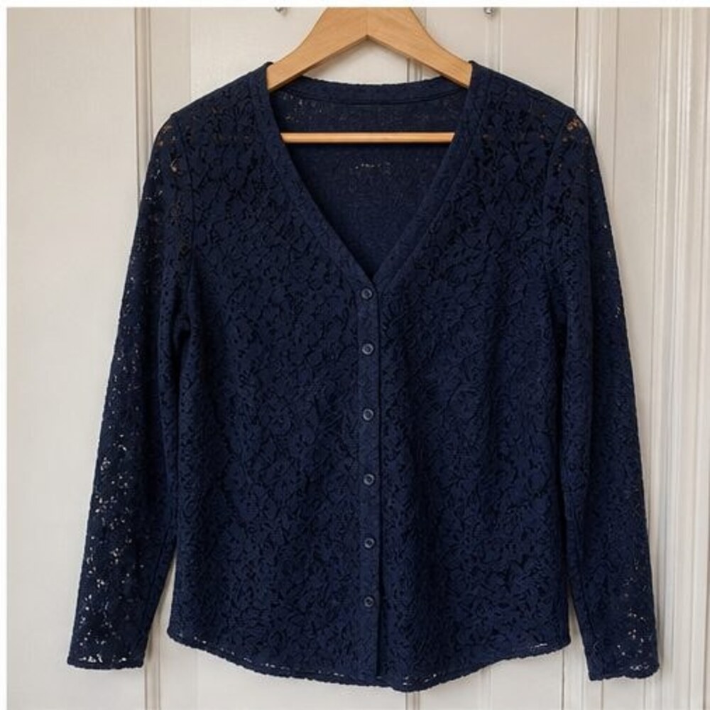Navy Lace Trim Top